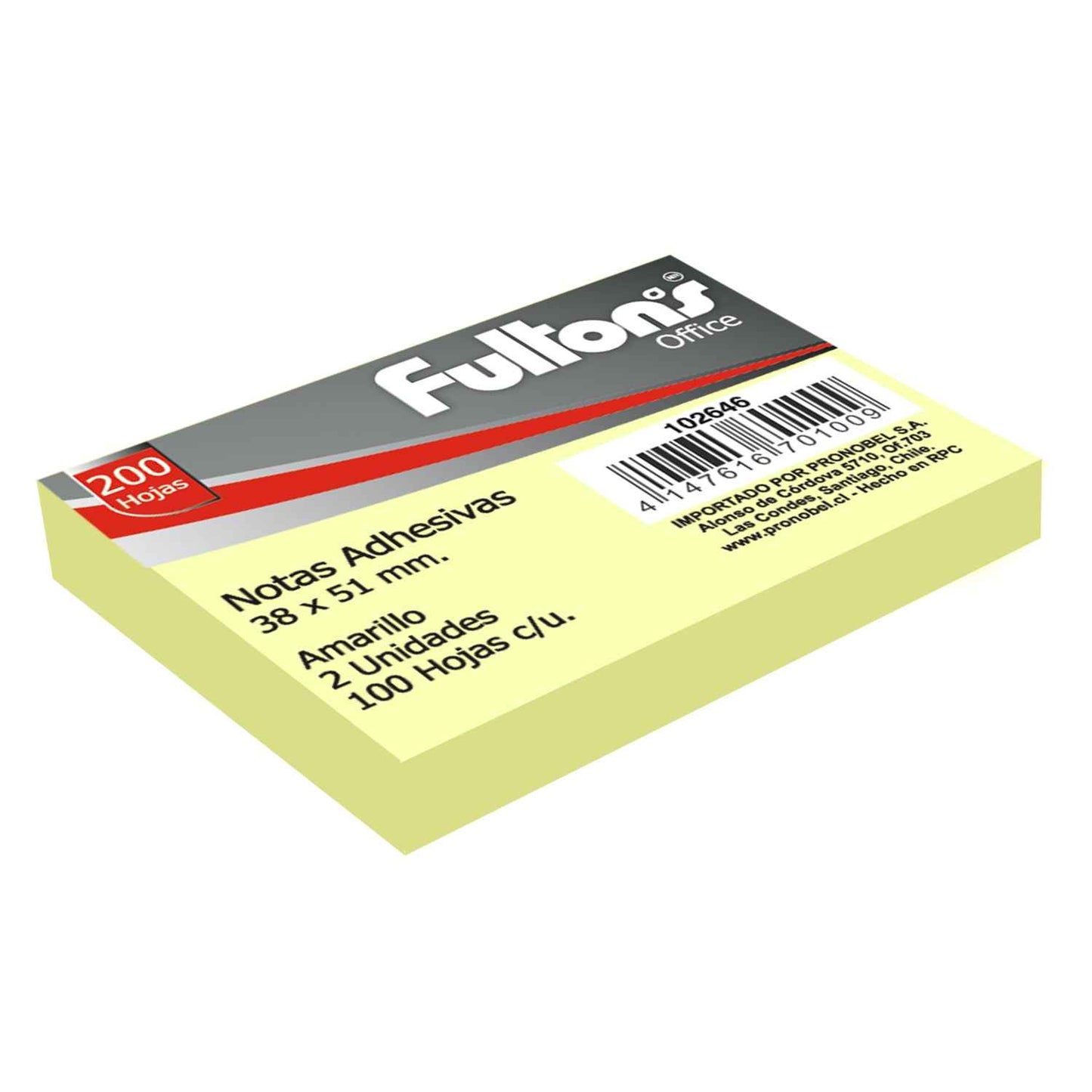 Nota Adhesiva 653 51x38 mm 100 Hojas 2 Un. Amarillo | Fultons