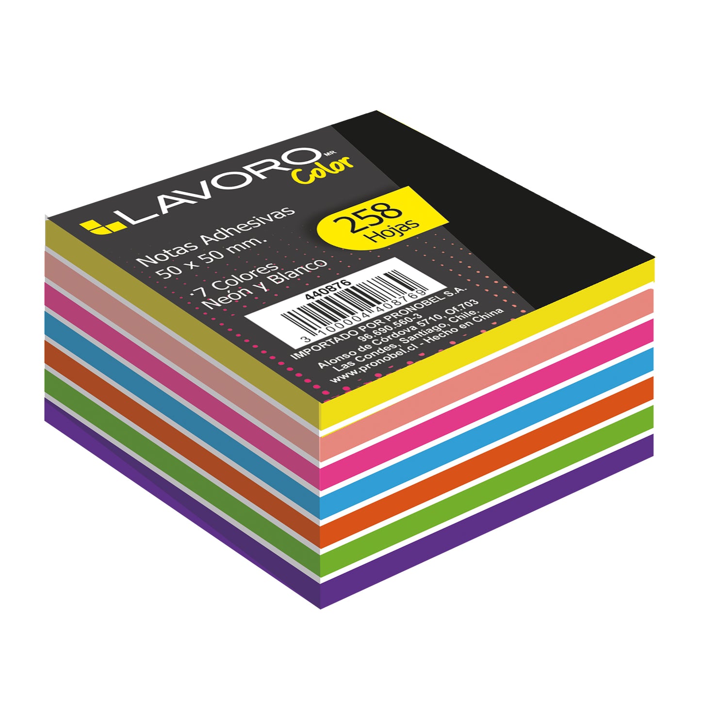 Nota Adhesiva 50x50mm 258Hjs. 7Col Neón + Blanco | Lavoro