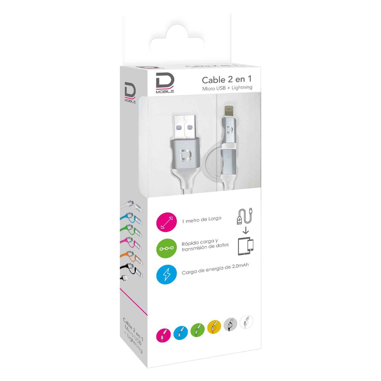 Cable Dual Micro USB + I5 I5 2A Blanco 1 metro | Datacom