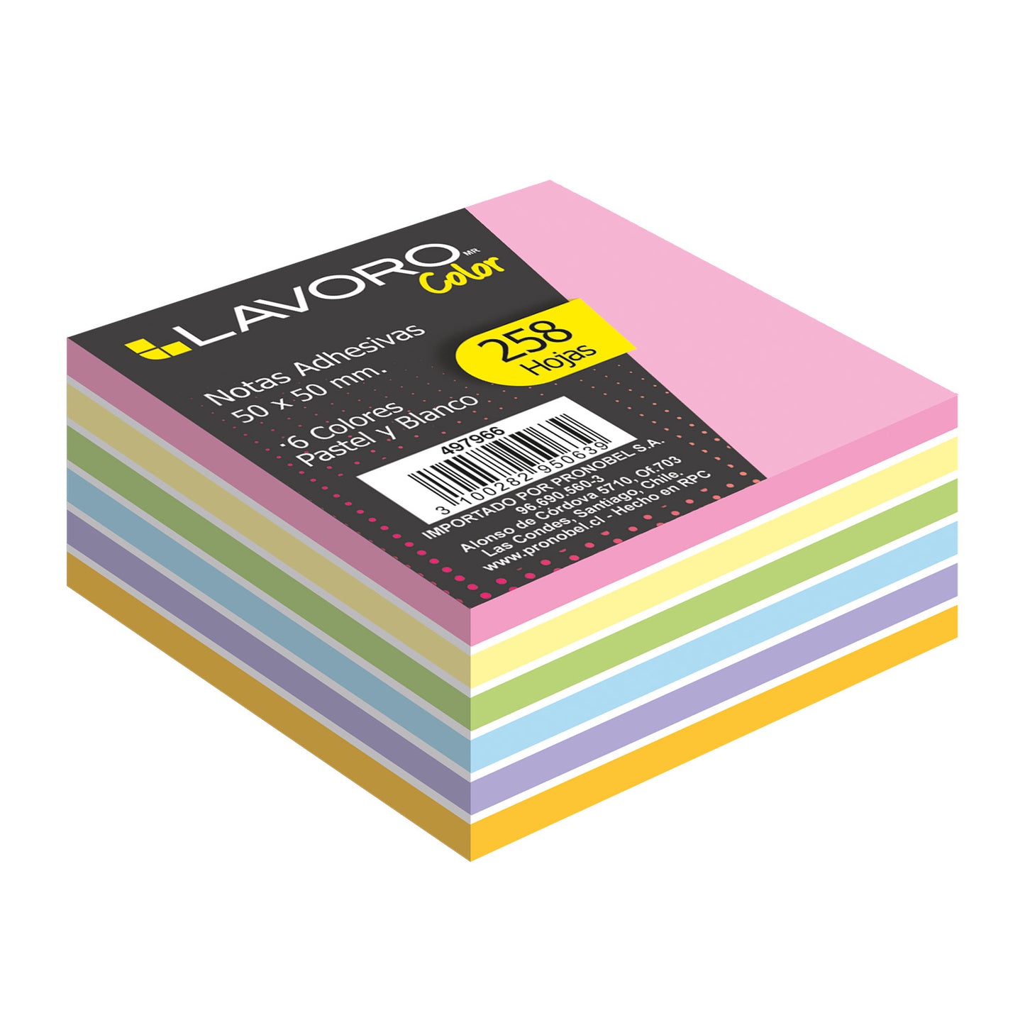 Nota Adhesiva 50x50mm 258H 6Col Pastel/Blanco | Lavoro