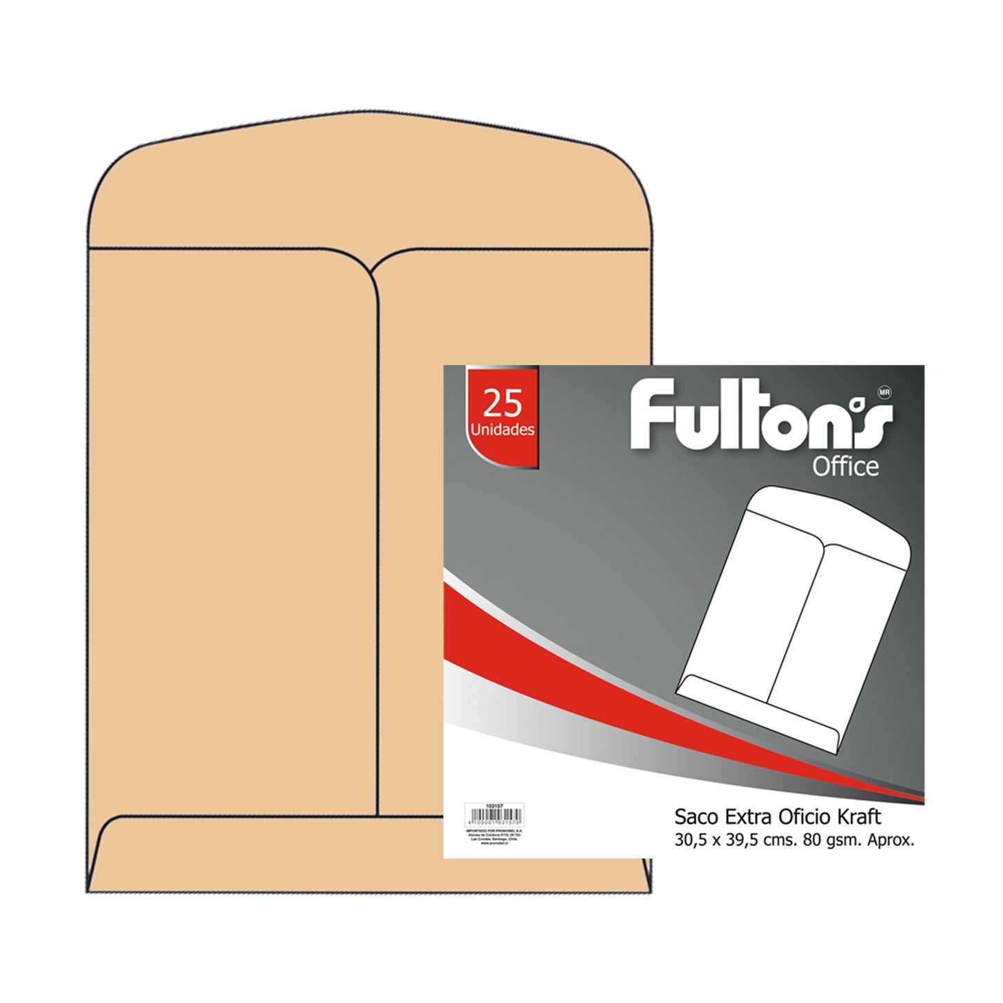 Sobre Saco Extra Oficio Kraft 80 gr 25 Un | Fultons