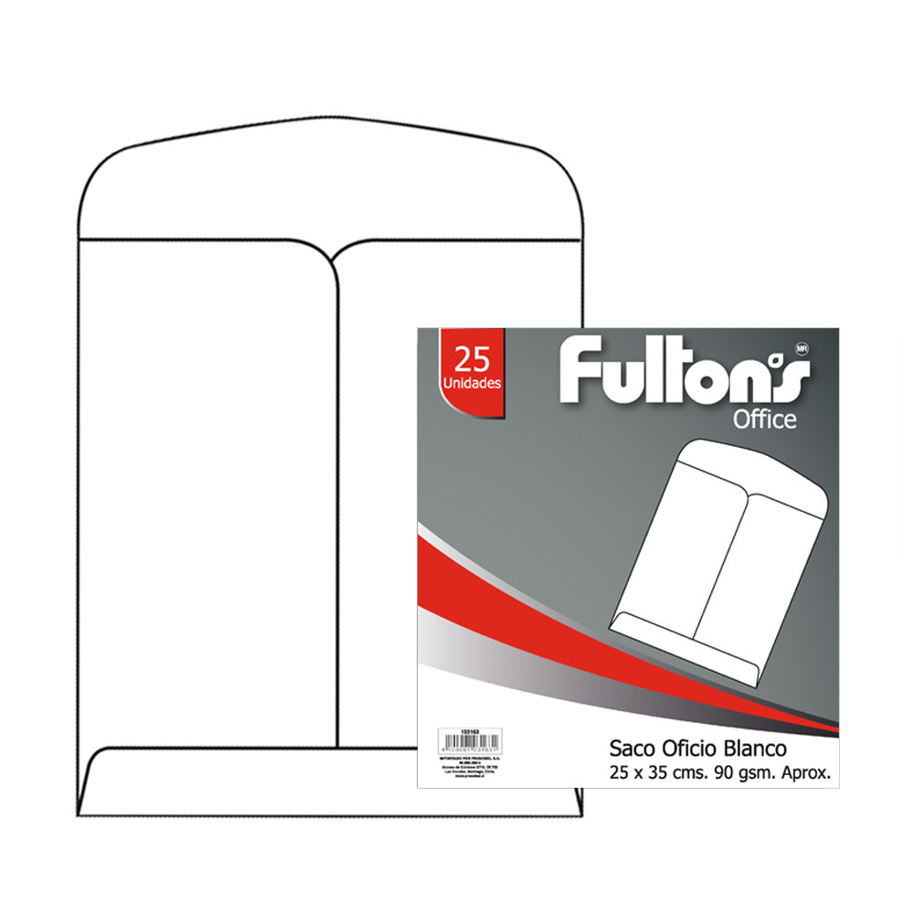 Sobre Saco Oficio Blanco 90 gr 25 Un | Fultons