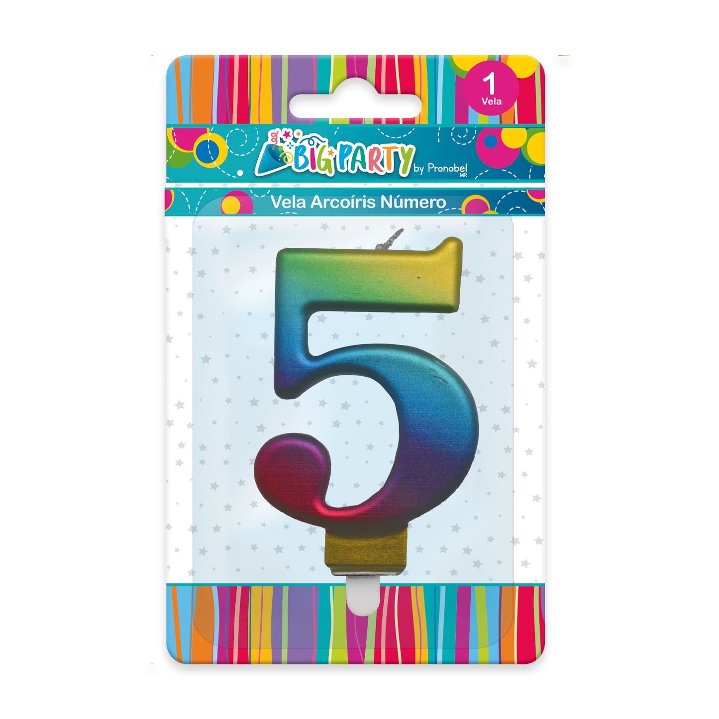 Vela Arcoíris 7,5 cm N° 5 | Big Party