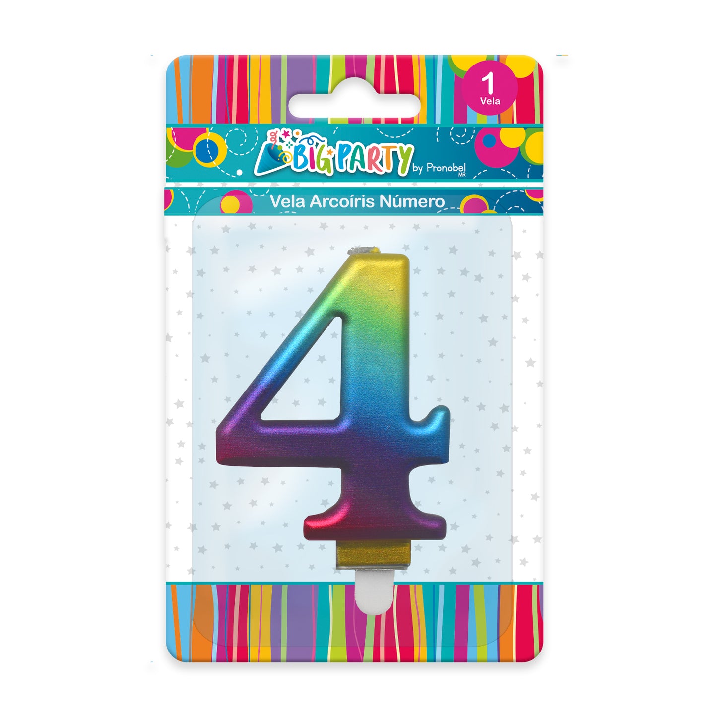 Vela Arcoíris 7,5 cm N° 4 | Big Party