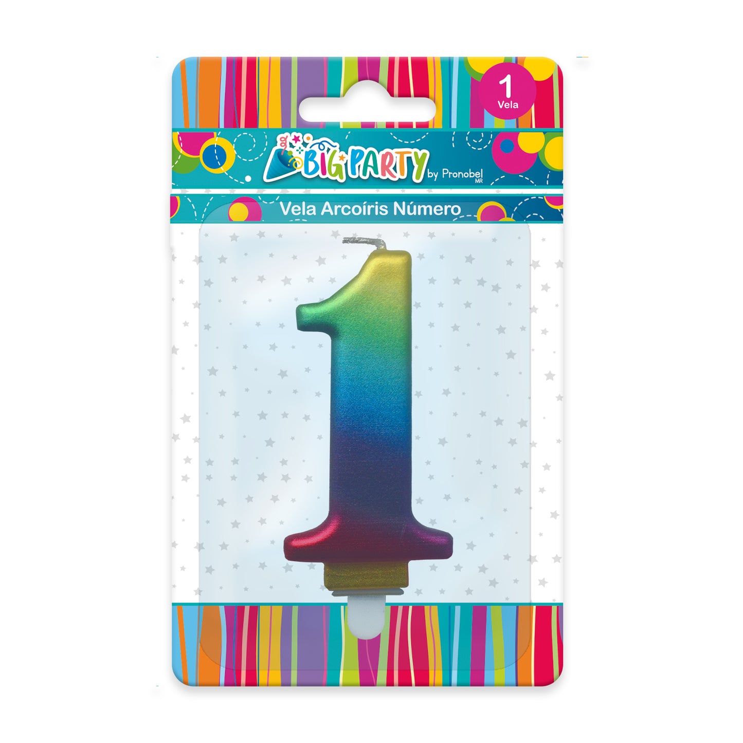 Vela Arcoíris 7,5 cm N° 1 | Big Party