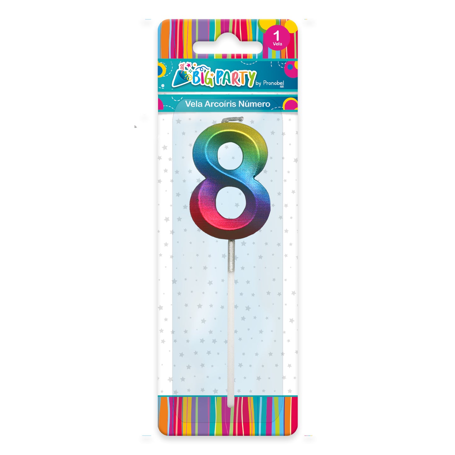 Vela Arcoíris N° 8 con Palo 7 cm | Big Party