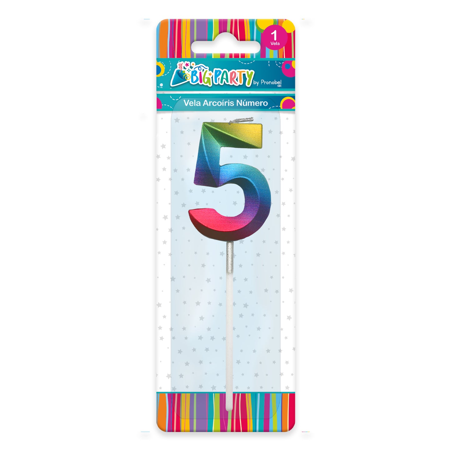 Vela Arcoíris N° 5 con Palo 7 cm | Big Party