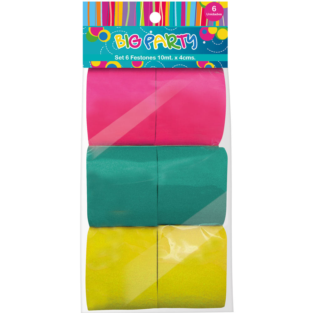 Set 6 Festones Fucsia, Amarillo y Turquesa | Big Party