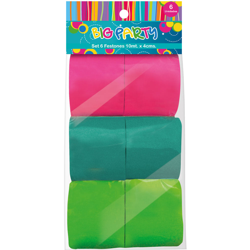 Set 6 Festones Fucsia, Turquesa y Verde Lima | Big Party