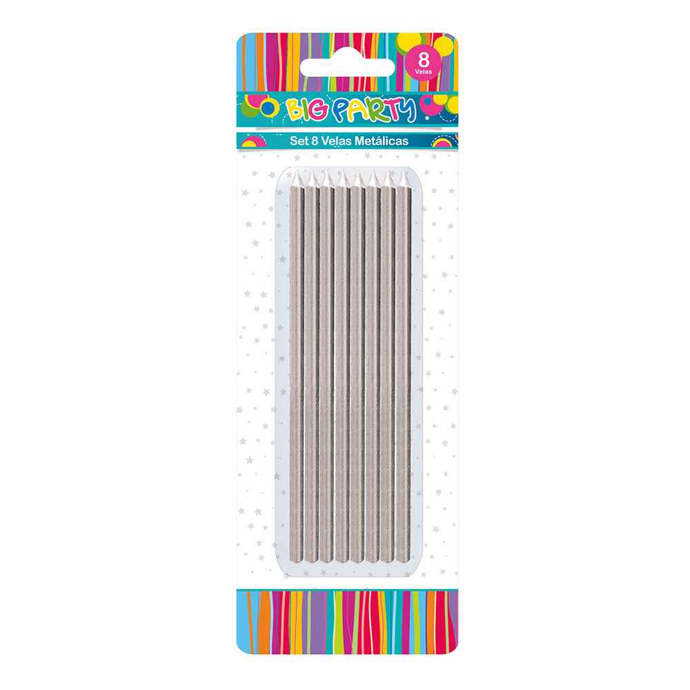 Vela Larga Metálica 8 Piezas 15 cm | Big Party