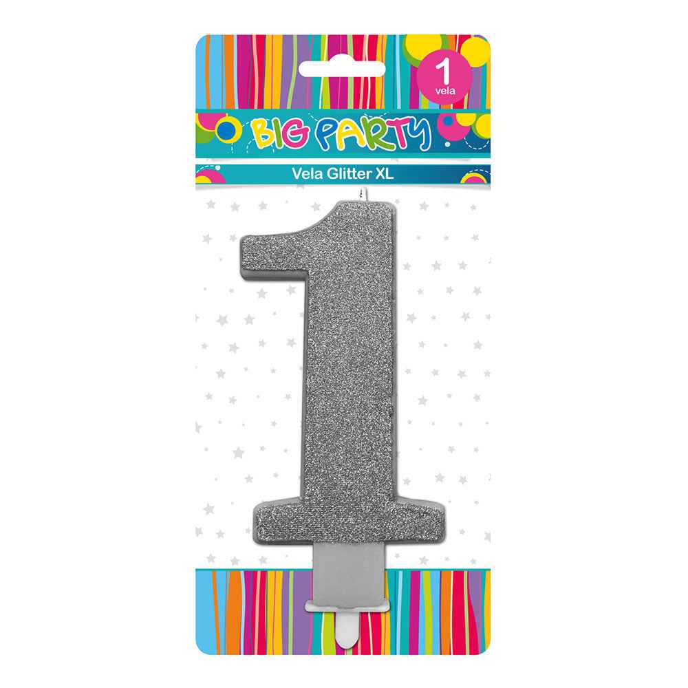Vela Glitter N°1 al 13 cm Gold/Silver/Red | Big Party