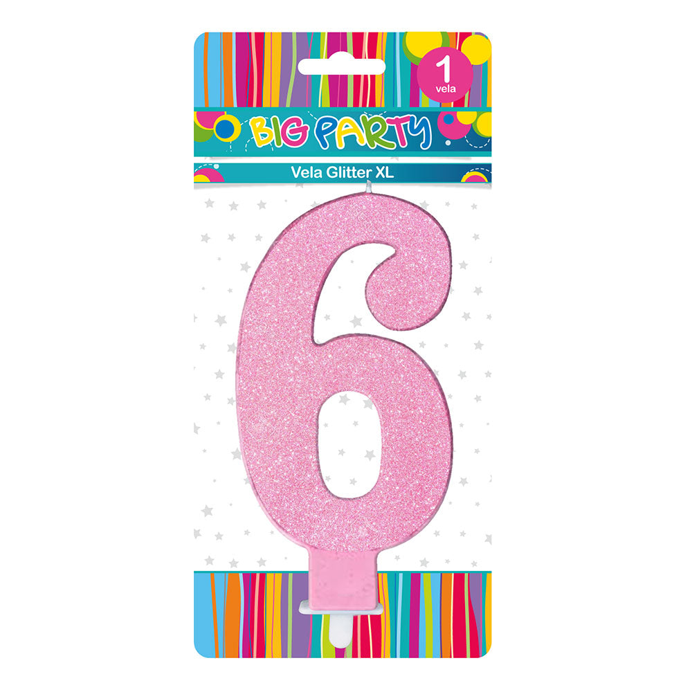 Vela Glitter N°6 Col Surt XL 13 cm | Big Party