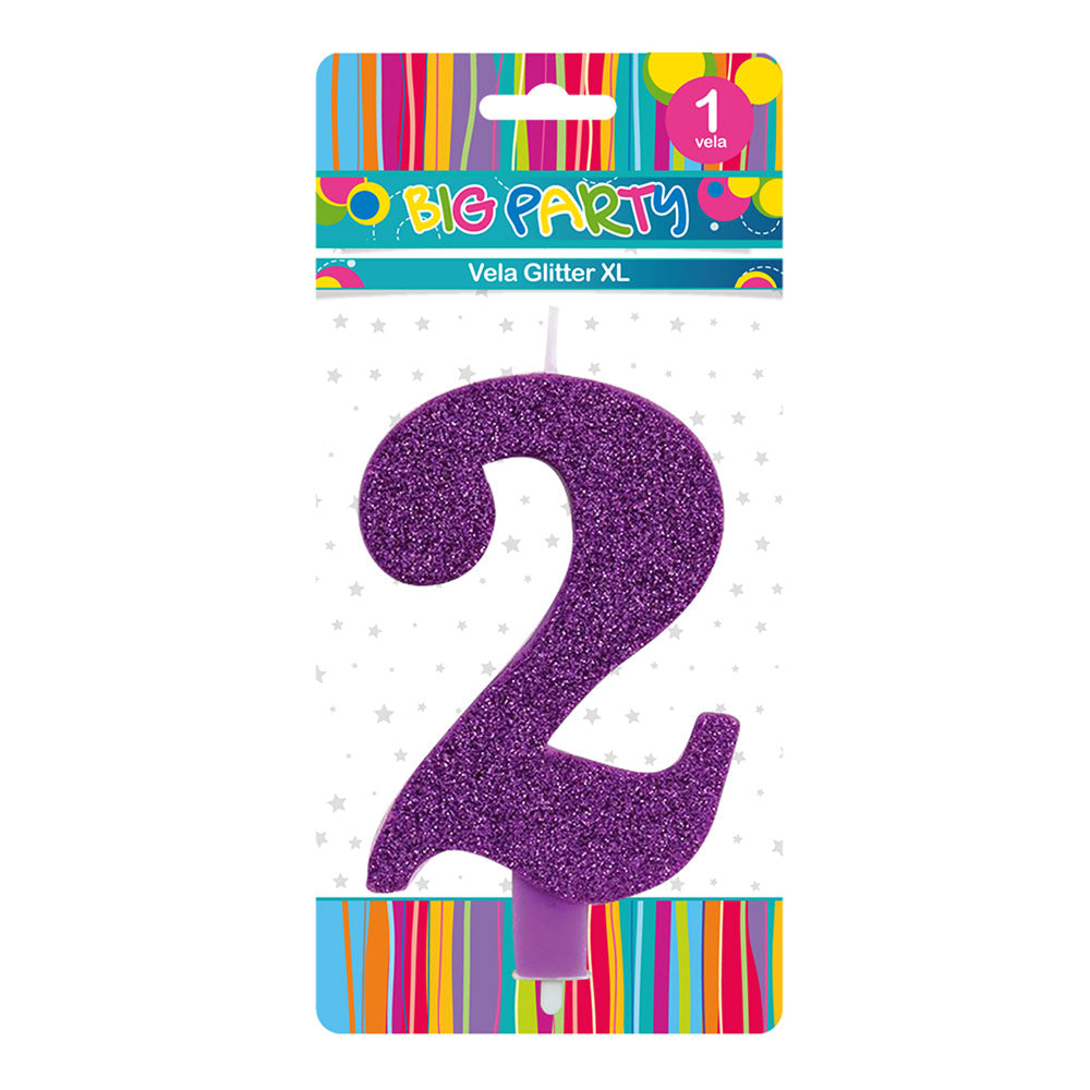 Vela Glitter N°2 Col Surt XL 13 cm | Big Party