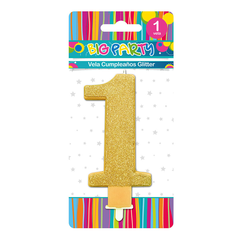 Vela Glitter N°1 8,5 cm Gold/Silver/Re | Big Party