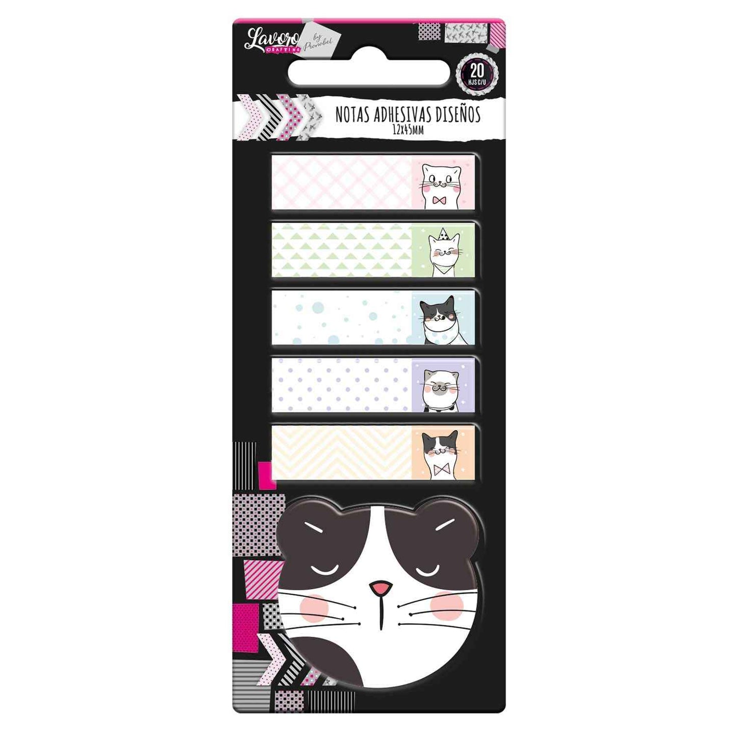 Nota Adhesiva 5x12x45mm 1x45x45 20 Hojas Diseño Gato 2 | Lavoro