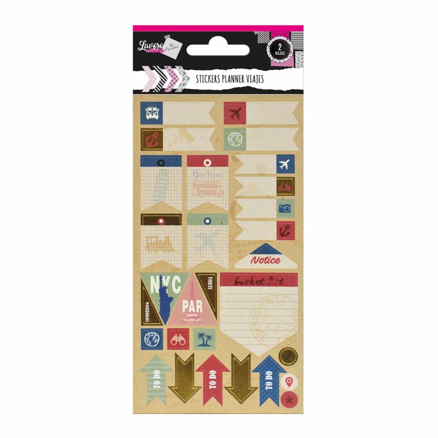 Stickers Planner 2 Hojas Viajes Diseños Surtidos | Lavoro
