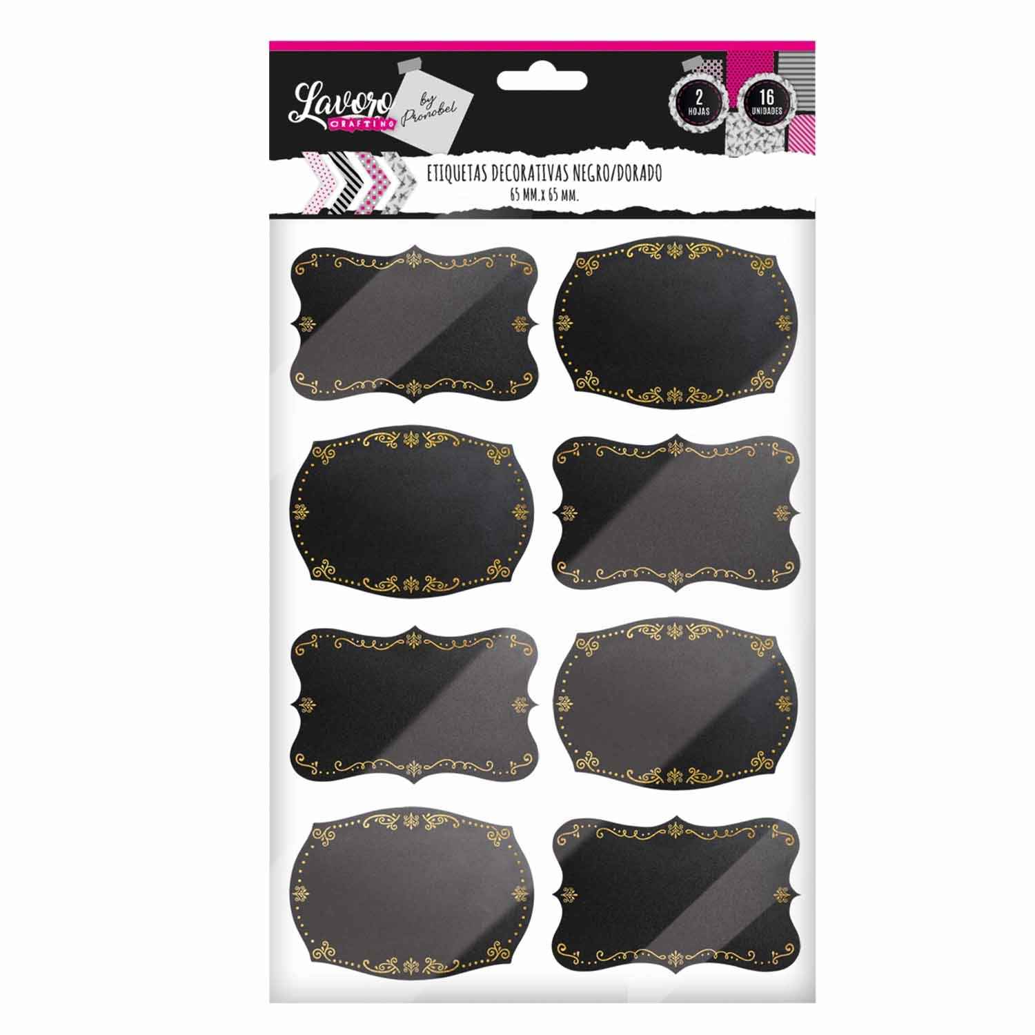 Etiqueta Decorativa 65x45mm Negra/Dorado 2 Hojas 16 Un. | Lavoro