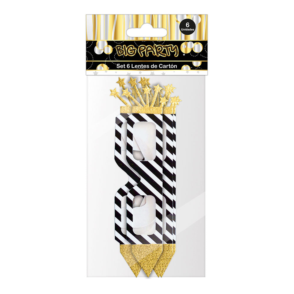 Set 6 Lentes Cartón Con Glitter | Big Party