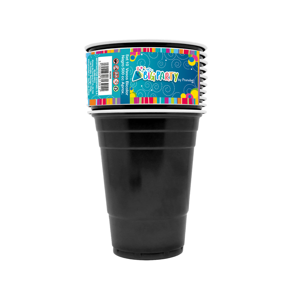 Vaso Bicolor 500 cc Negro 10 piezas Big Party | Big Party