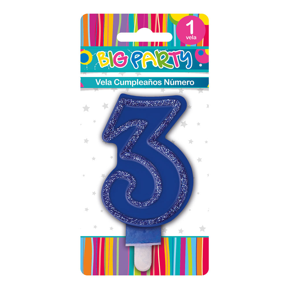 Vela Color Borde Glitter N°3 | Big Party