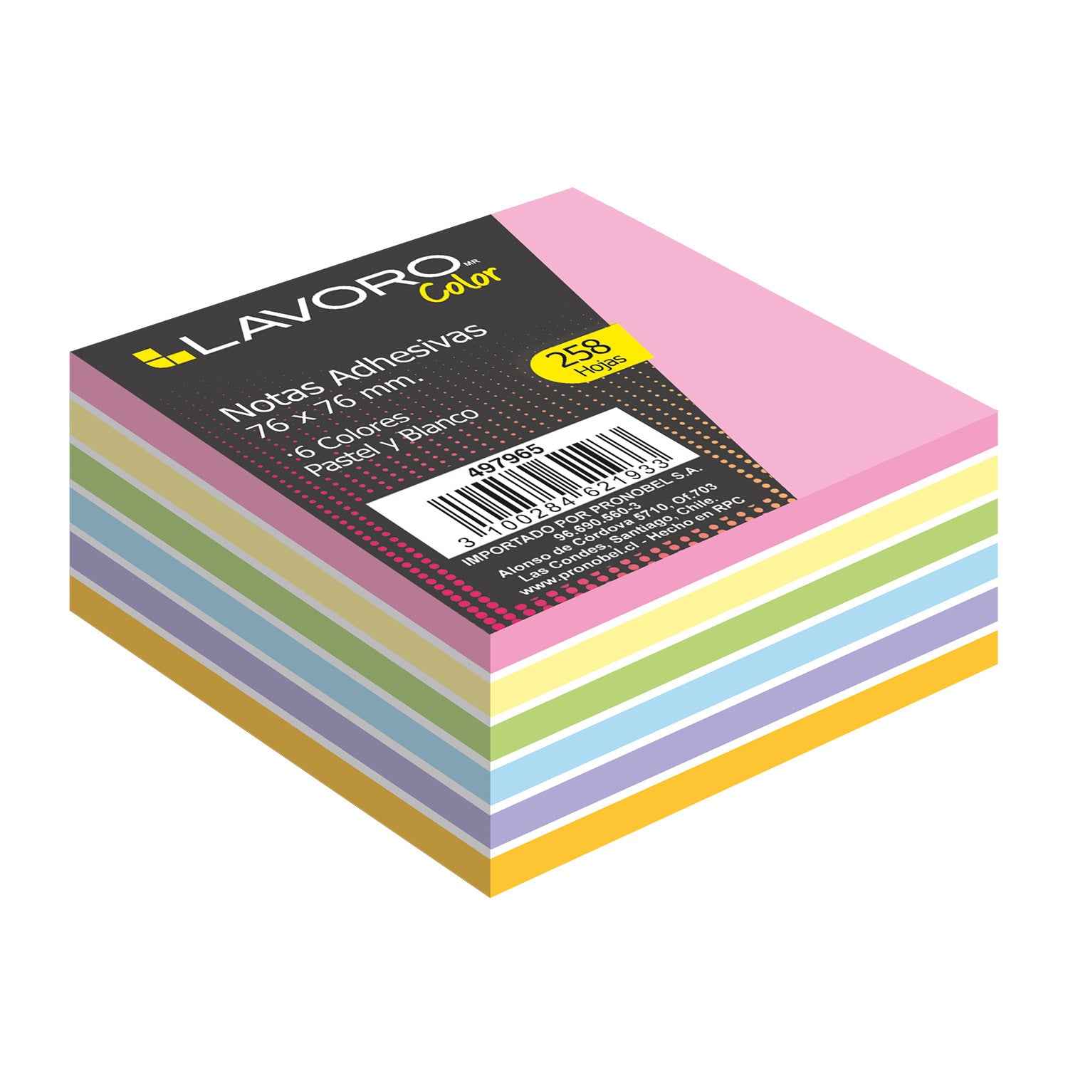 Nota Adhesiva 654 76x76 258H 6Col Pastel/Blanco | Lavoro