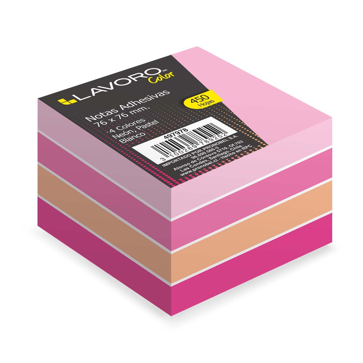 Nota Adhesiva 654 76x76 mm 450Hj 4Col.Rosado | Lavoro