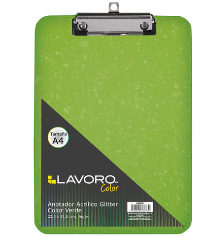 Anotador Acrílico A4 Con Glitter Verde | Lavoro