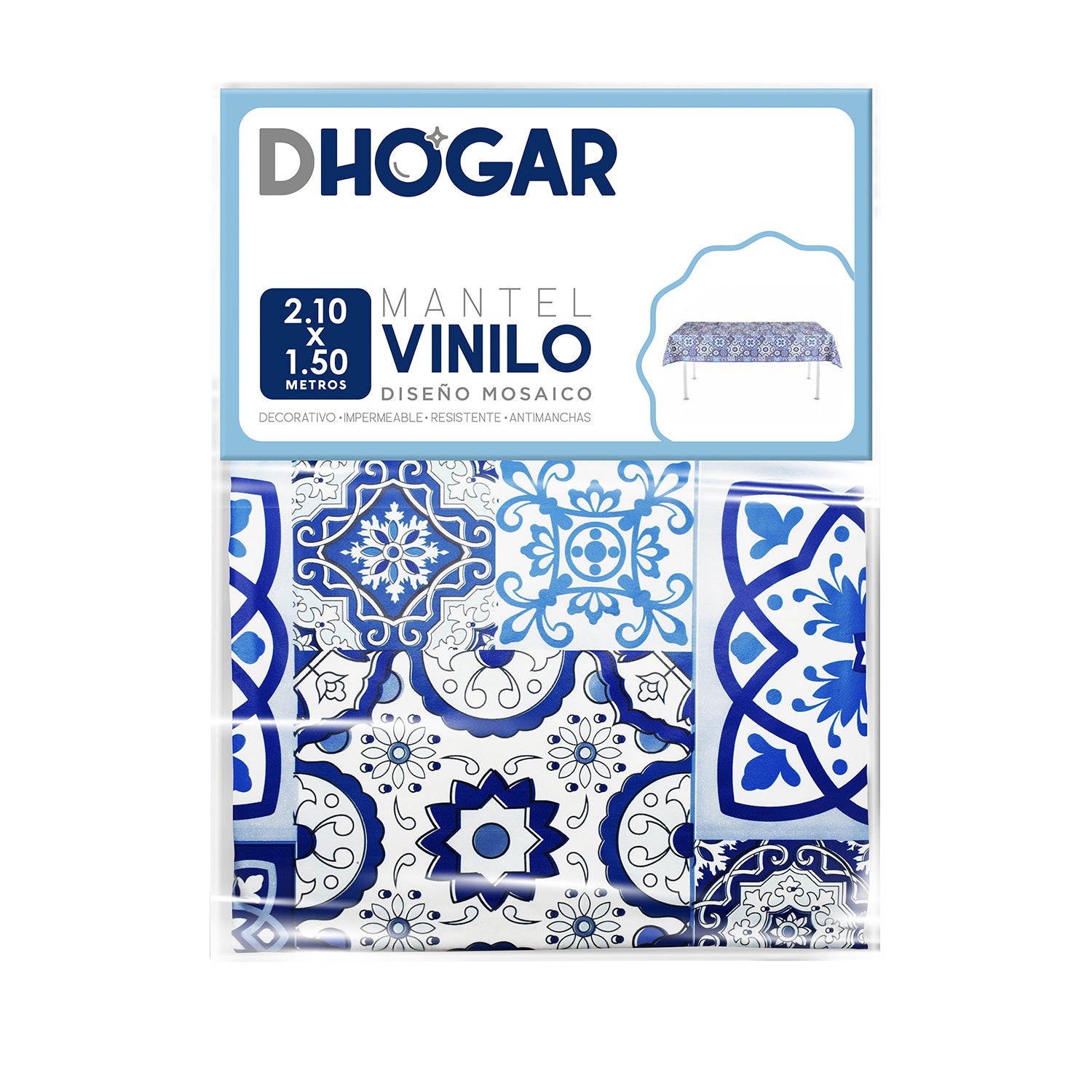 Mantel Vinilo Mosaico Azul 210x150 cm | DHogar