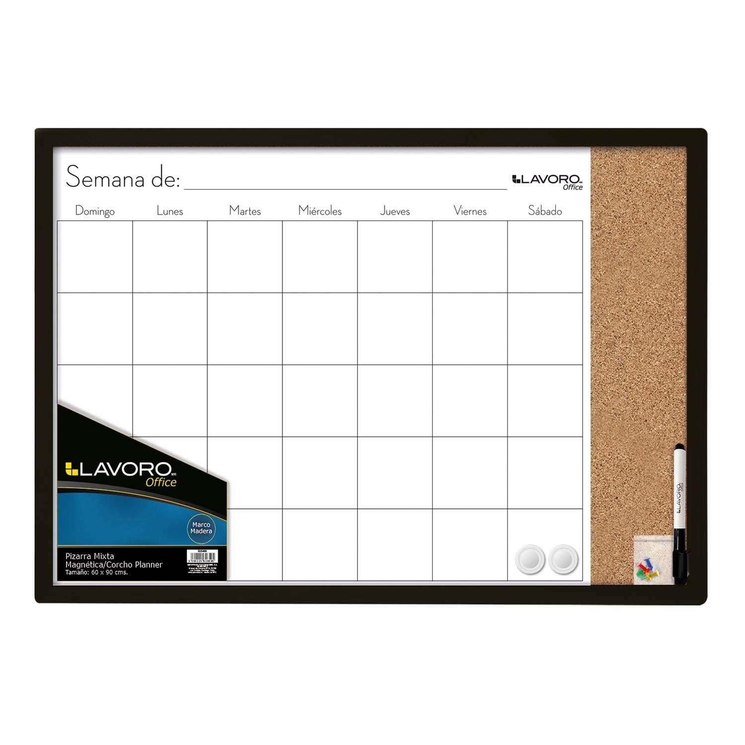 Pizarra Mixta Magnética/Corcho Planner 60x90 cm | Lavoro