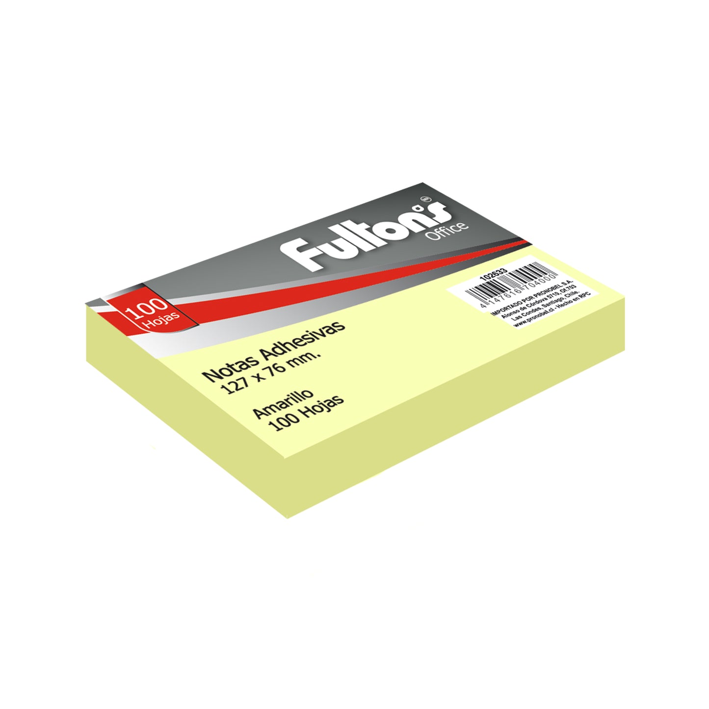 Nota Adhesiva 655 127x76mm 100 Hjs. 1 Un. Amarillo | Fultons