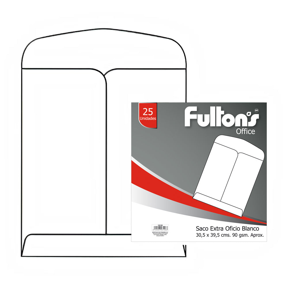 Sobre Saco Extra Oficio Blanco 90 gr 25 Un | Fultons