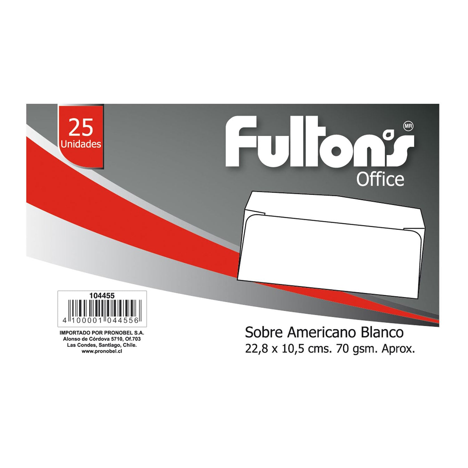 Sobre Americano Blanco 70 gr 25 Un Fultons | Fultons