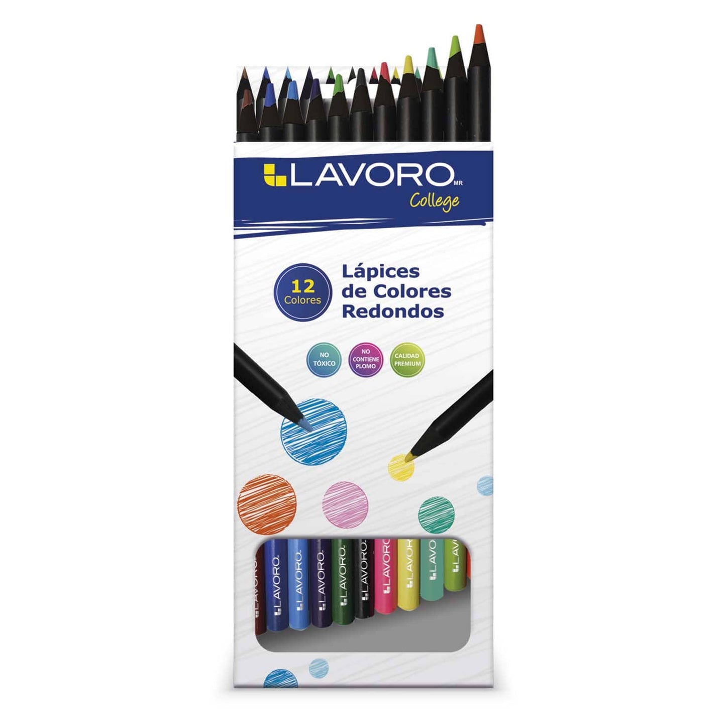 Lápices De Colores 12 unidades Largo Redondo Madera Negra | Lavoro