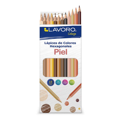 Lápices De Colores 12 Unidades Largo Hexagonal Colores Piel | Lavoro