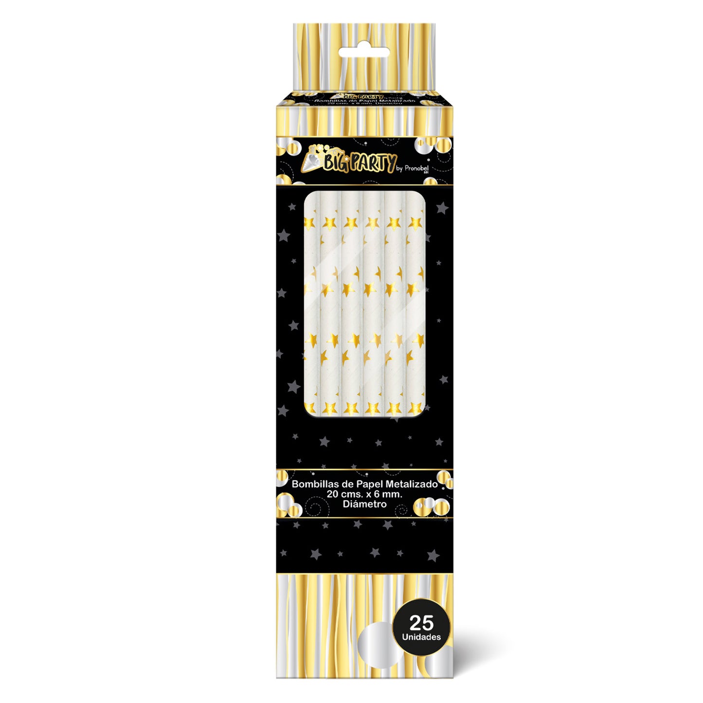 Bombilla Papel Estrella Dorada 25 unidades | Big Party