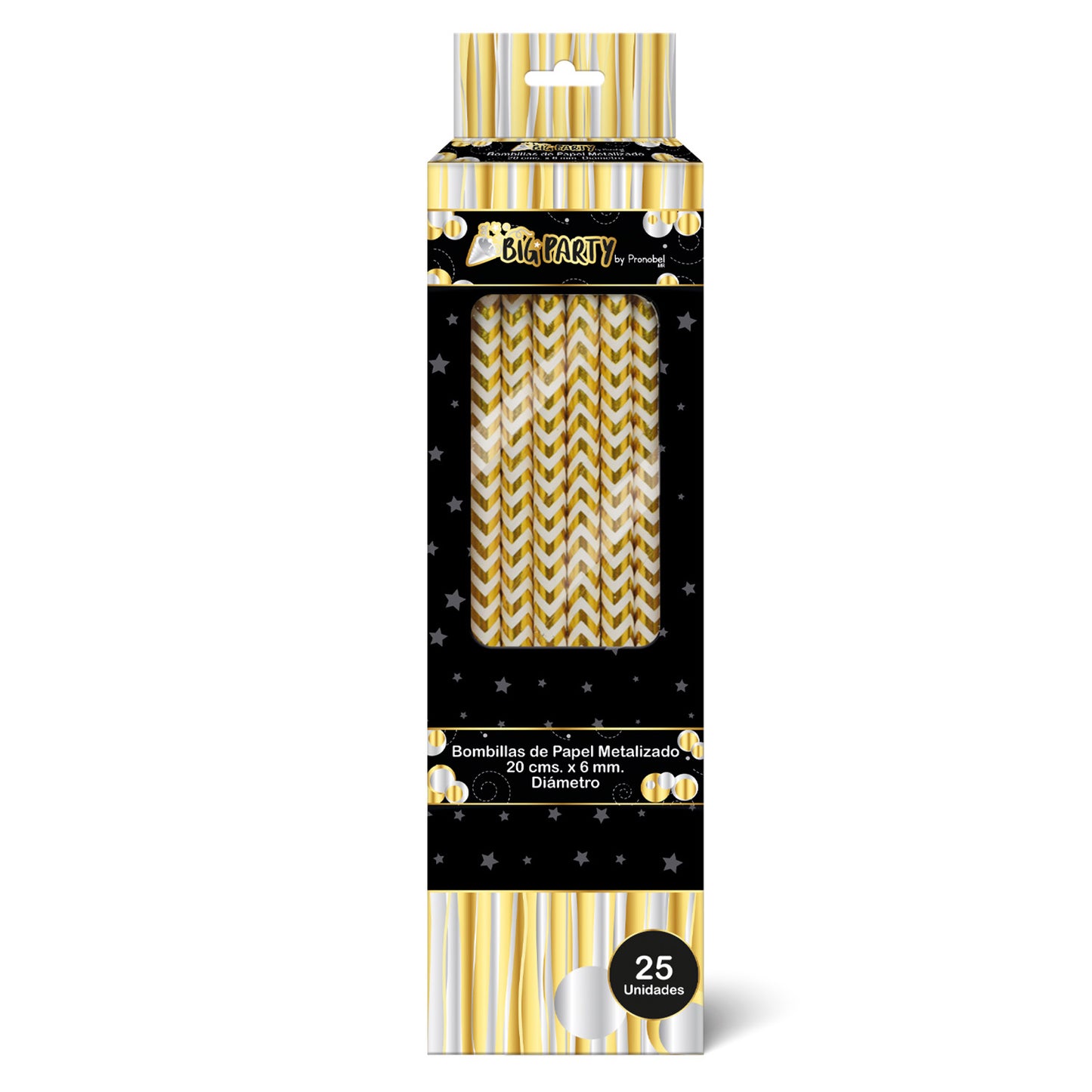 Bombilla Papel Zigzag Dorado 25 unidades | Big Party