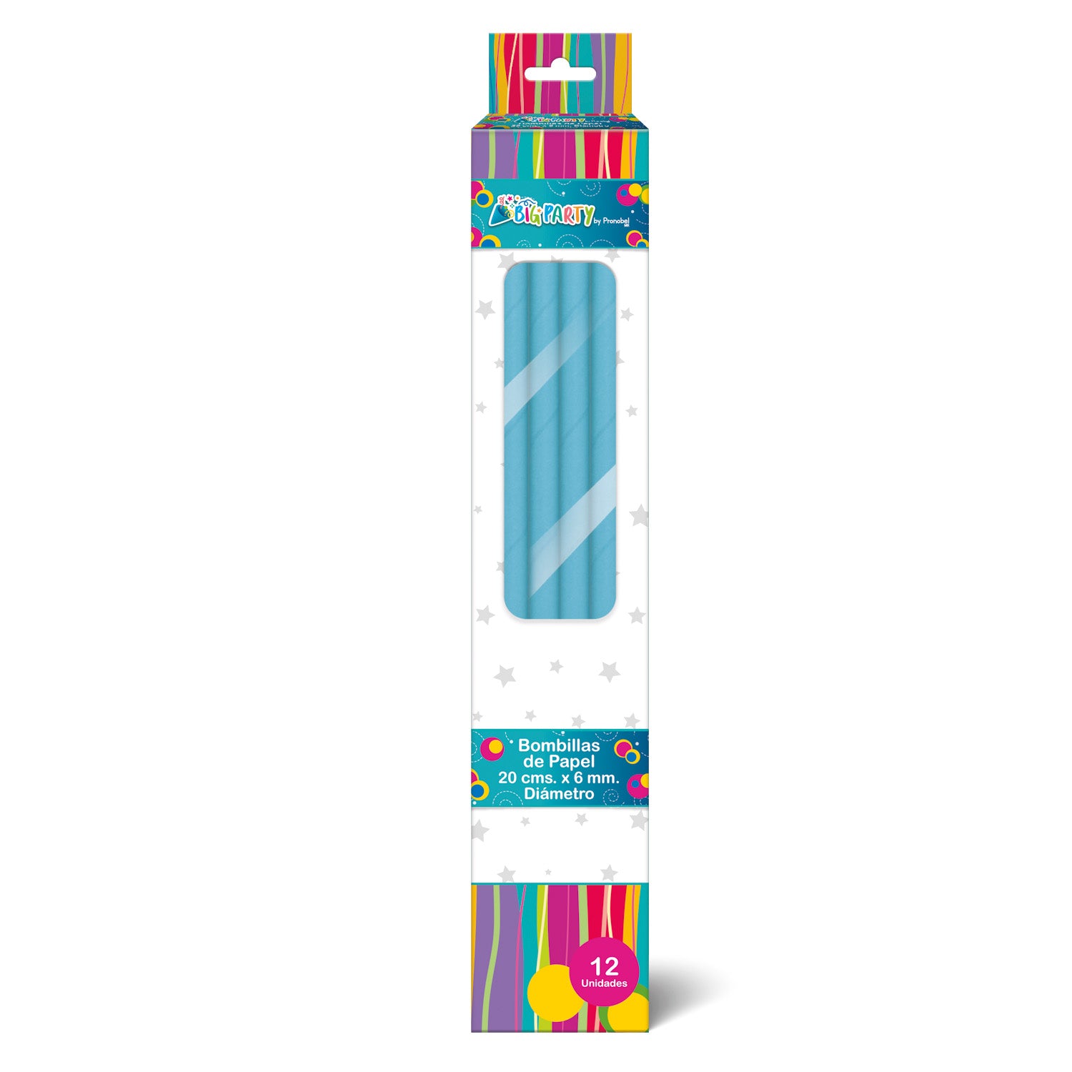 Bombilla Papel Celeste 12 unidades | Big Party