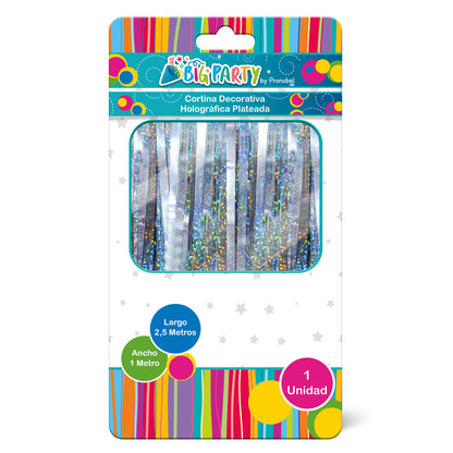 Cortina Holográfica Plateado 2,5 metros | Big Party