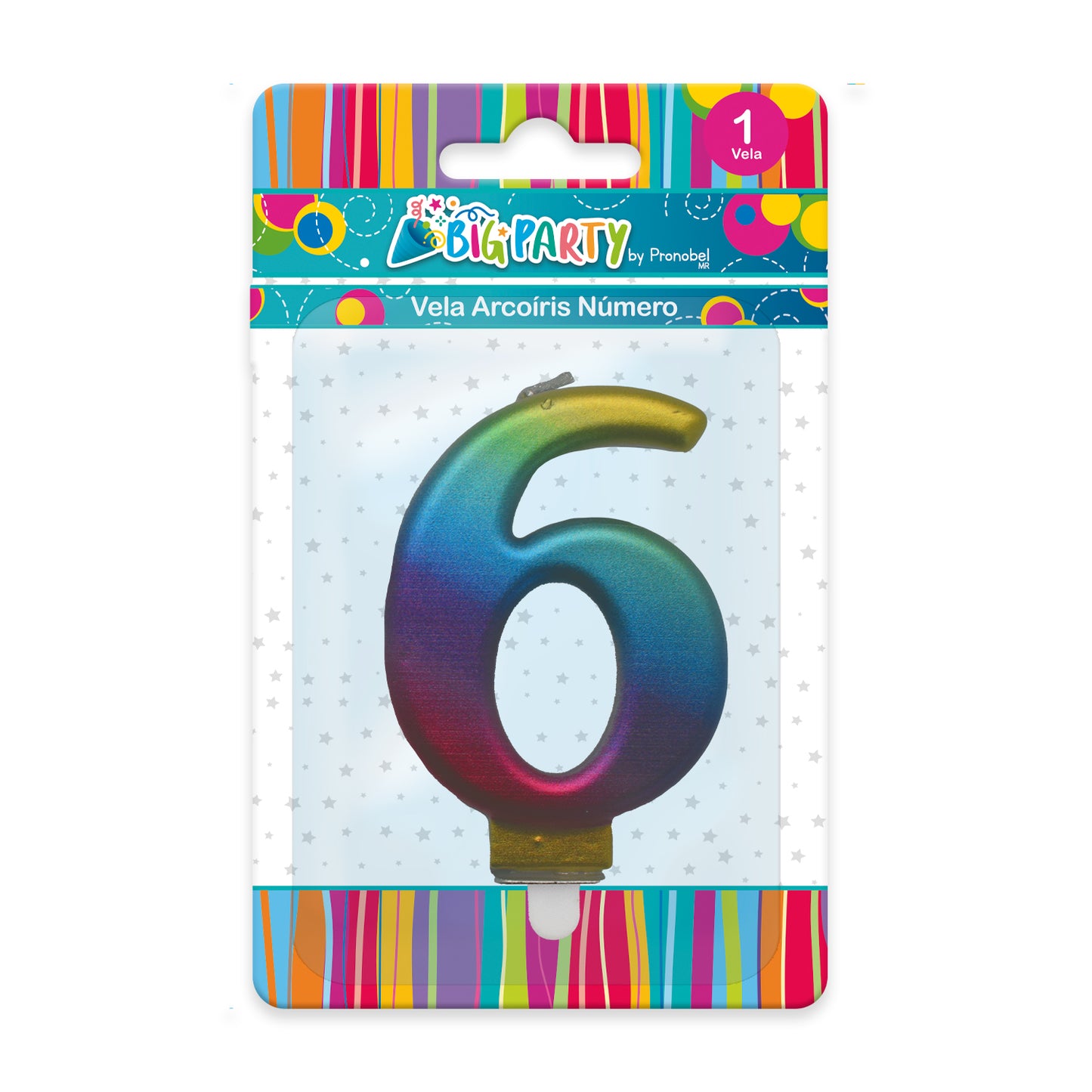 Vela Arcoíris 7,5 cm N° 6 | Big Party