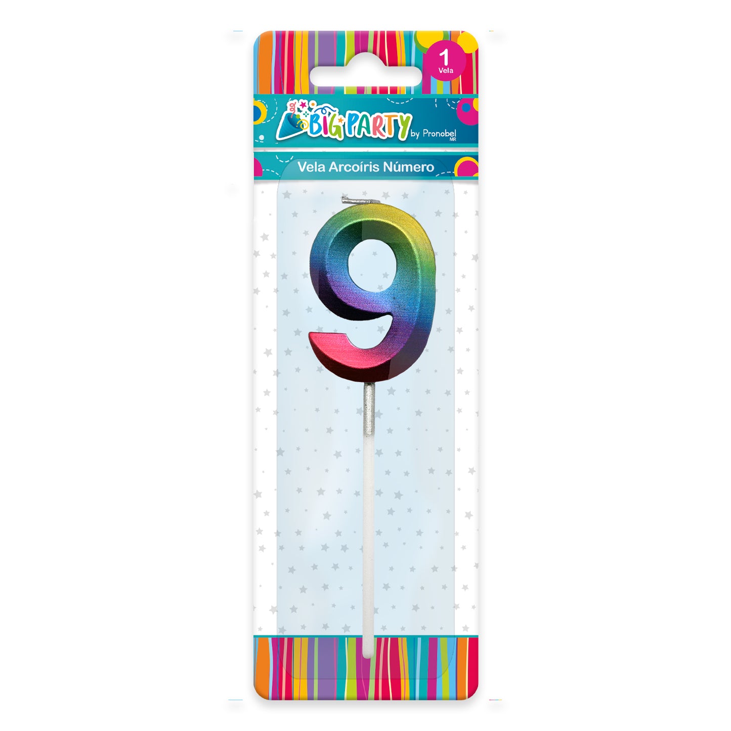 Vela Arcoíris N° 9 con Palo 7 cm | Big Party