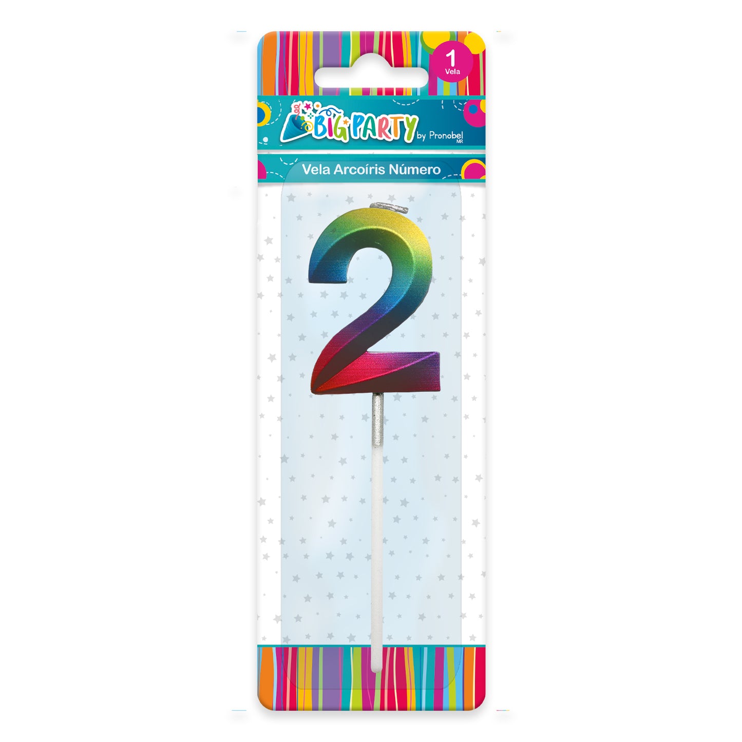 Vela Arcoíris N° 2 con Palo 7 cm | Big Party