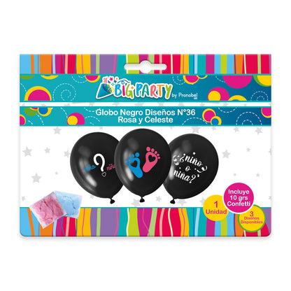 Pack Globo Color Negro + Confeti + 3 Diseños Impresos | Big Party