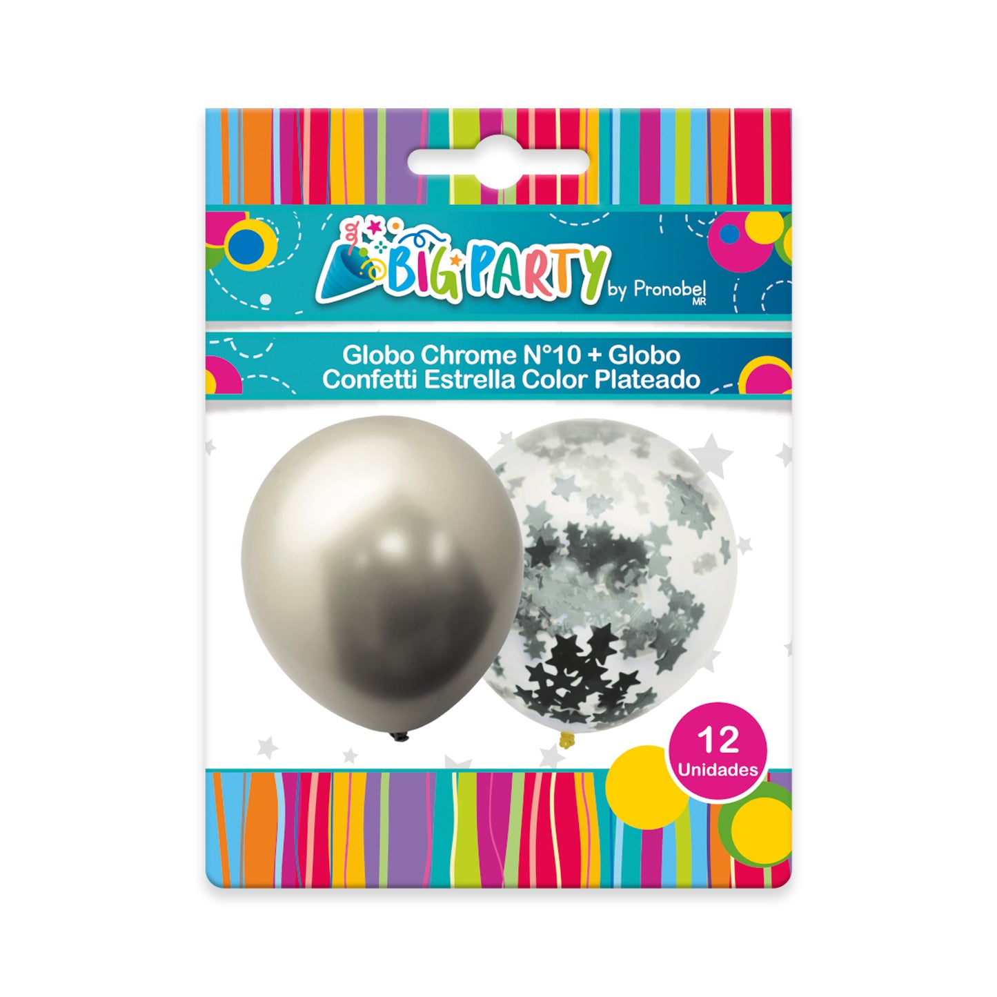 Pack Globo Chrome Plateado + Confeti Estrella Plateada | Big Party