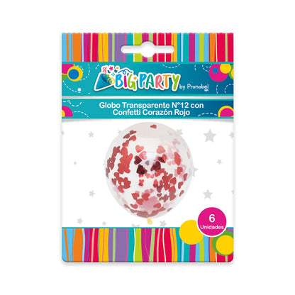 Pack Globo Transparente + Confeti Corazón Rojo | Big Party