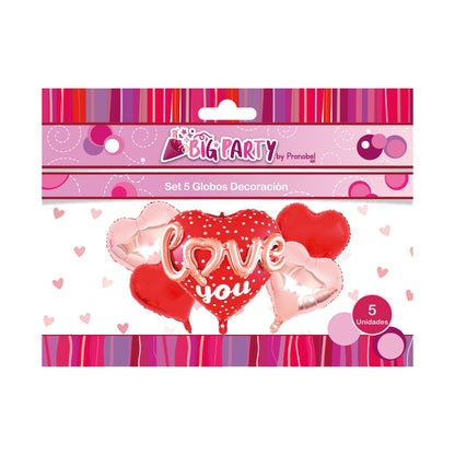 Set 5 Globos Corazon Love You | Big Party