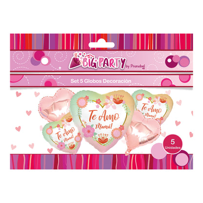 Set 5 Globos Foil Corazon Mamá | Big Party