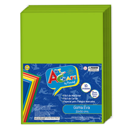Goma Eva 20x30 cm 2 mm Verde Claro 10 Unidades | Art & Craft