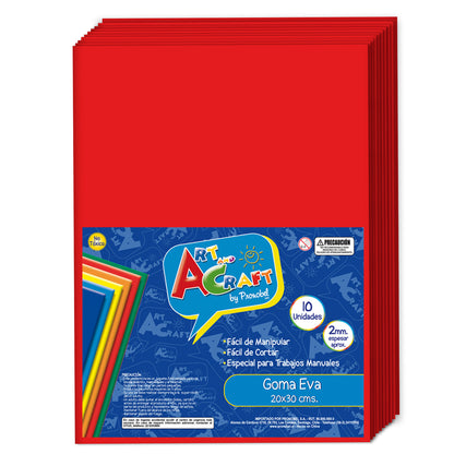 Goma Eva 20x30 cm 2 mm Roja 10 Unidades | Art & Craft