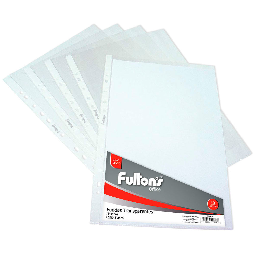 Funda Transparente Oficio Blanco Set 10 Unidades Fultons