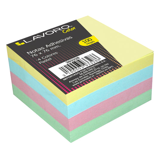 Nota Adhesiva 654 76x76 mm. 100 Hjs. 4 Un. Pastel | Fultons